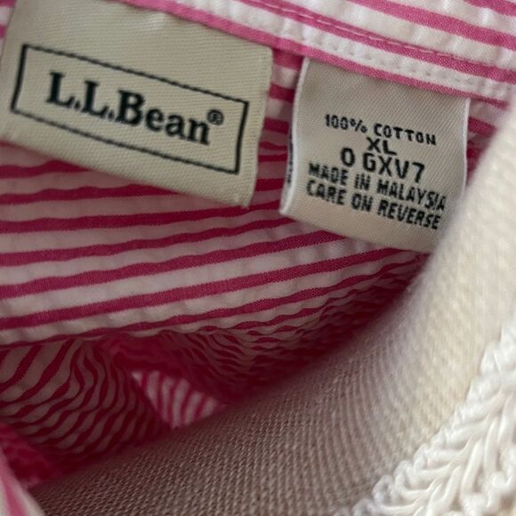 L.L. Bean Pink and White Seersucker Cotton Button up Blouse 3/4 Sleeve SZ XL - Picture 2 of 8